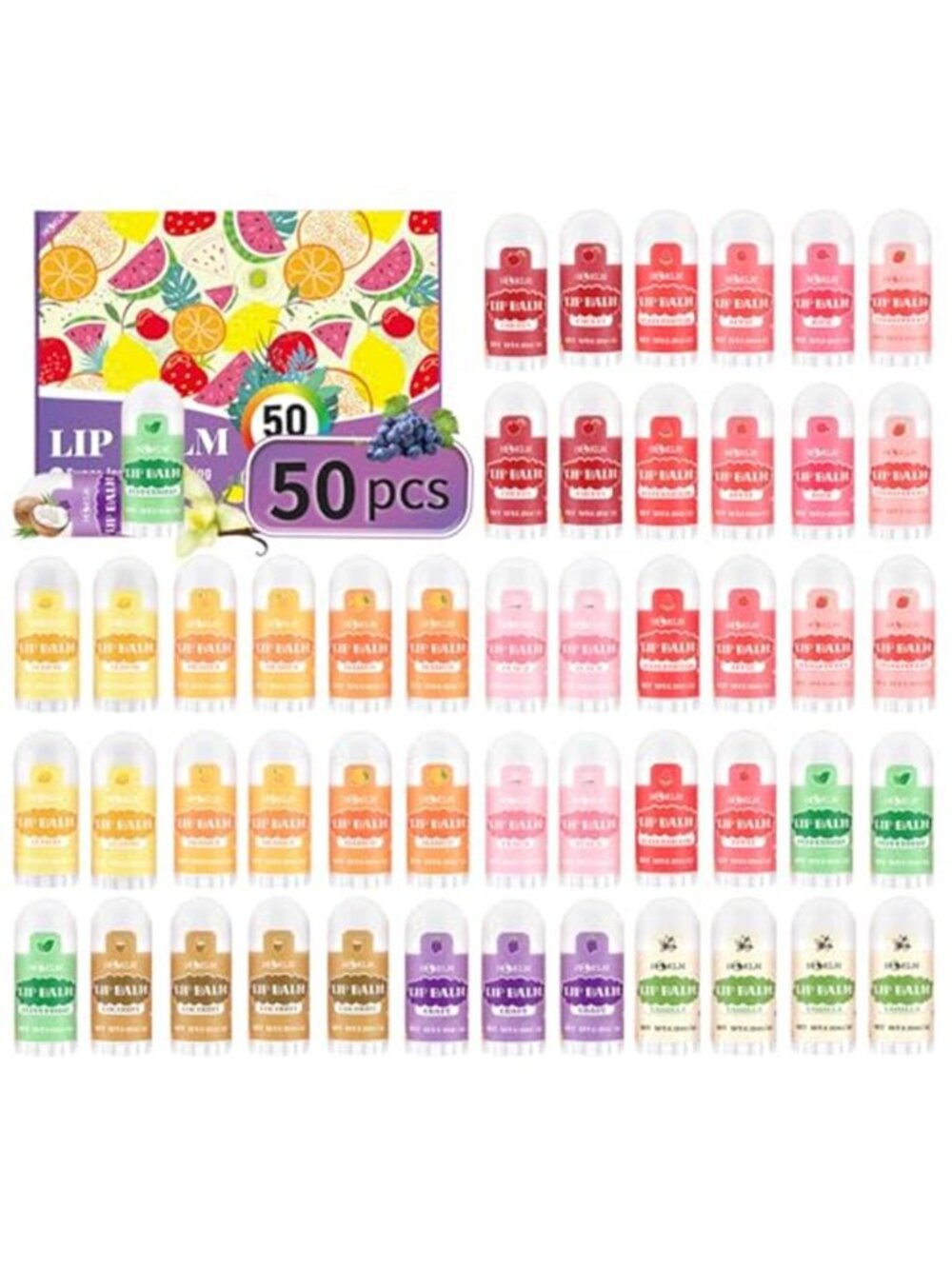 Mini Lip Balm 50 Pcs,Natural Lip Balms with Vitamin E and Coconut Oil
